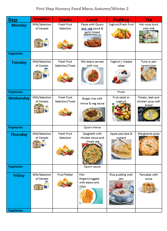 Autumn nursery food menu week 2