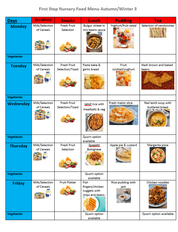 Autumn nursery food menu week 3